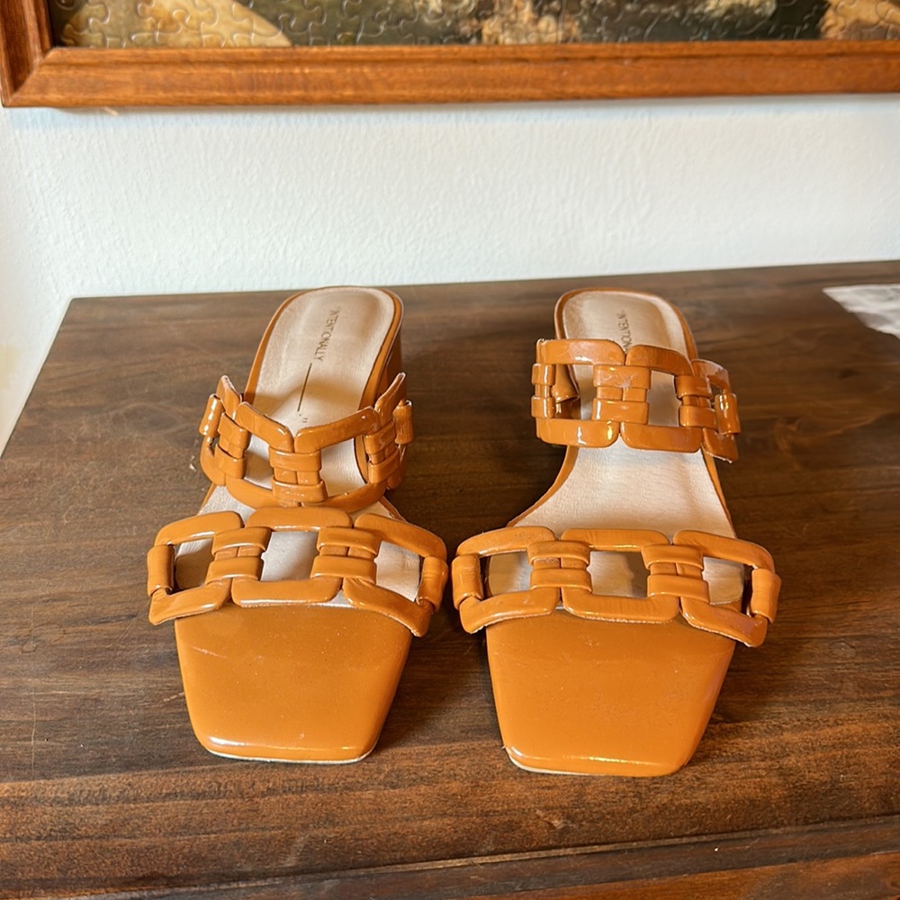 Intentionally Blank burnt orange buckle slip on heels mules 7 sandals